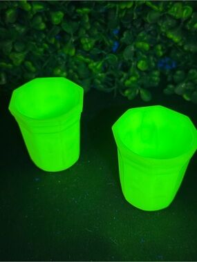 Vintage Akro Agate Uranium Custard Glass Mini Tumbler/Shot Glass - Set of 2